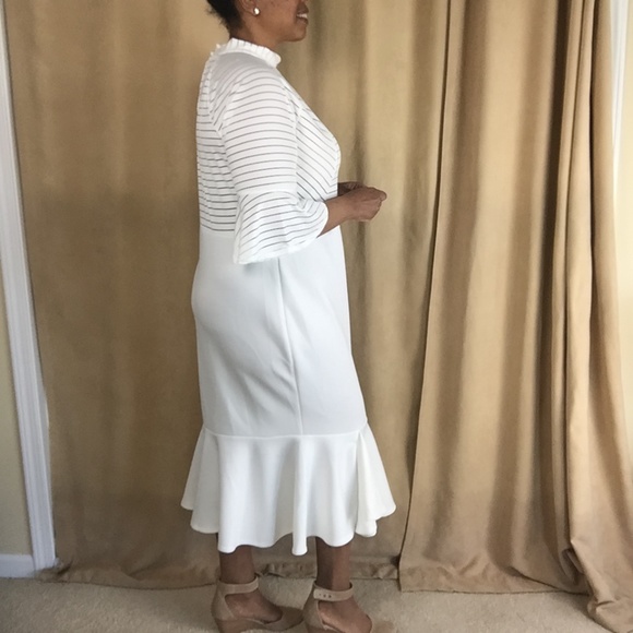 NWT Sheer Stripe Trumpet Dress w/ Bell Sleeves 3XL - Picture 6 of 16